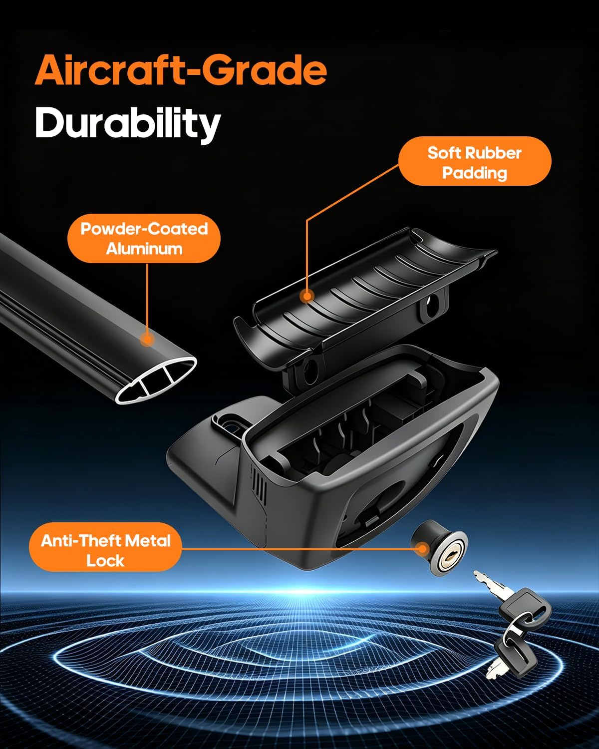 ORANGLES Aluminum Roof Rack Cross Bars for 2021–2026 KIA Sorento & Sorento Hybrid – Aerodynamic Rooftop Cargo Carrier with Anti-Theft Lock (Non X-Line Models) - detailed closeup view - Image 3 of 5 | great for travel | Texas | Free Shipping ORANGLES