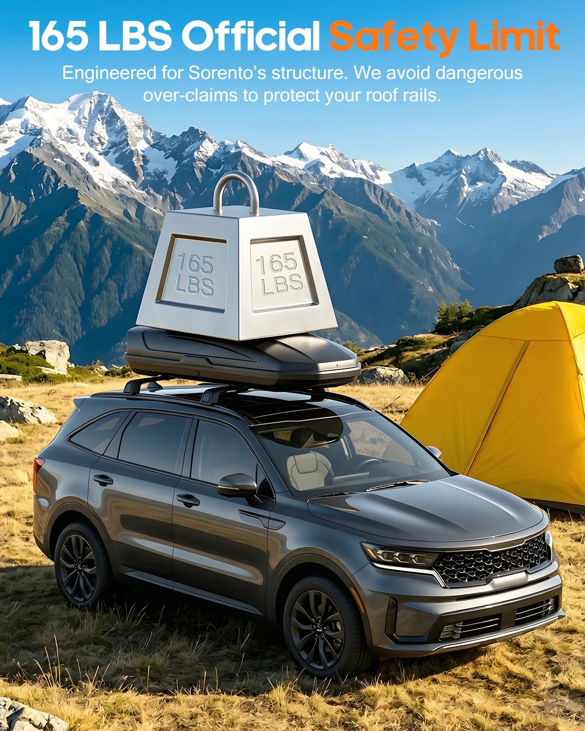 ORANGLES Aluminum Roof Rack Cross Bars for 2021–2026 KIA Sorento & Sorento Hybrid – Aerodynamic Rooftop Cargo Carrier with Anti-Theft Lock (Non X-Line Models) - angled perspective - Image 4 of 5 | excellent for daily use | New York | Free Shipping ORANGLES