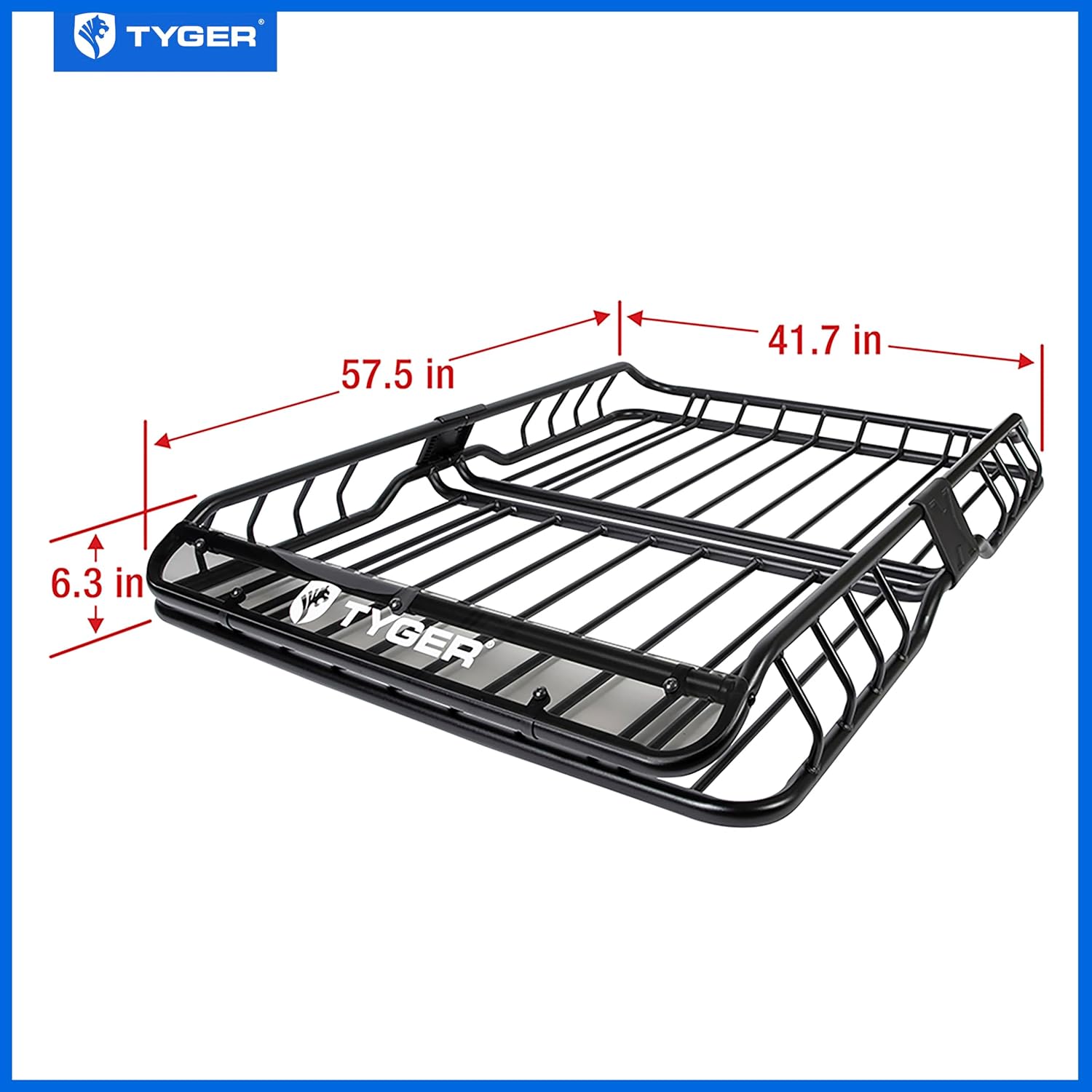 ORANGLES Tyger Auto TG-RK1B942B Heavy Duty Roof Mounted Cargo Basket Rack – 57.5” x 42” x 6” Rooftop Luggage Carrier with Wind Fairing, Black - detailed closeup view - Image 3 of 4 | great for travel | Texas | Free Shipping ORANGLES