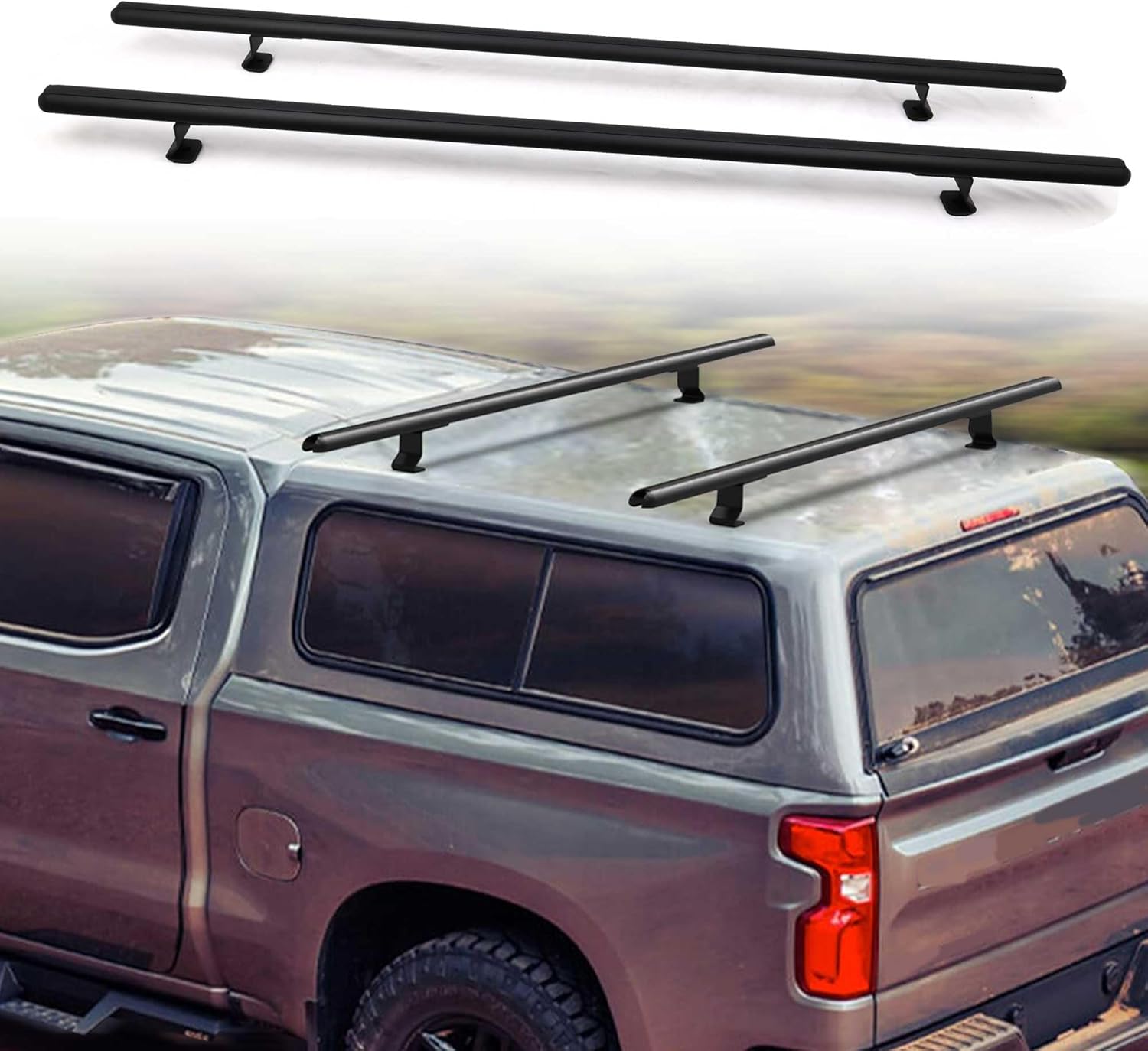 MELIPRON 60” Truck Topper Roof Rack for Pickup Truck Cap – Heavy Duty Aluminum Camper Shell Ladder Rack for Kayak, Canoe & Cargo | 500 lbs Capacity (Drilling Required)