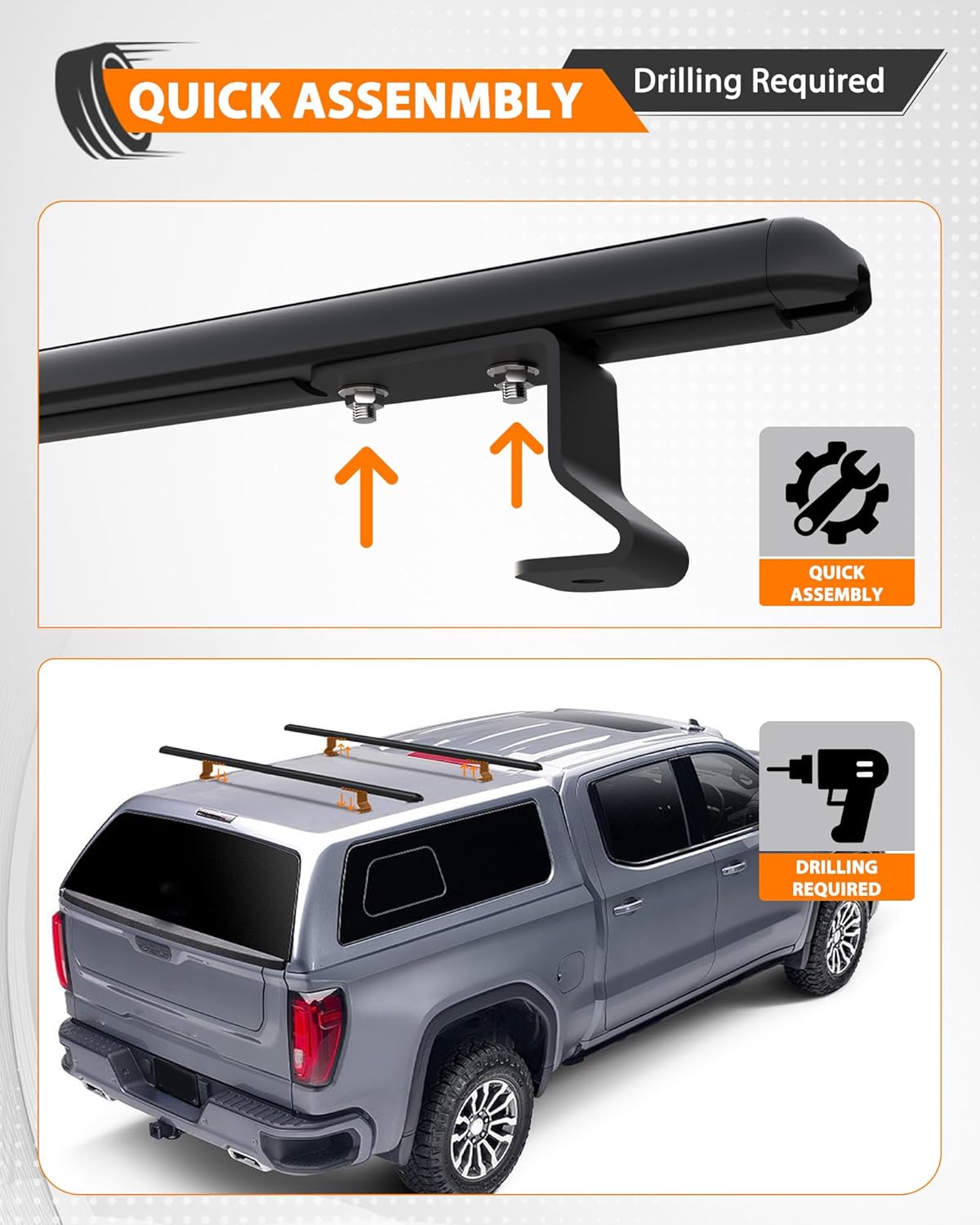 ORANGLES MELIPRON 60” Truck Topper Roof Rack for Pickup Truck Cap – Heavy Duty Aluminum Camper Shell Ladder Rack for Kayak, Canoe & Cargo | 500 lbs Capacity (Drilling Required) - angled perspective - Image 4 of 4 | excellent for daily use | New York | Free Shipping ORANGLES