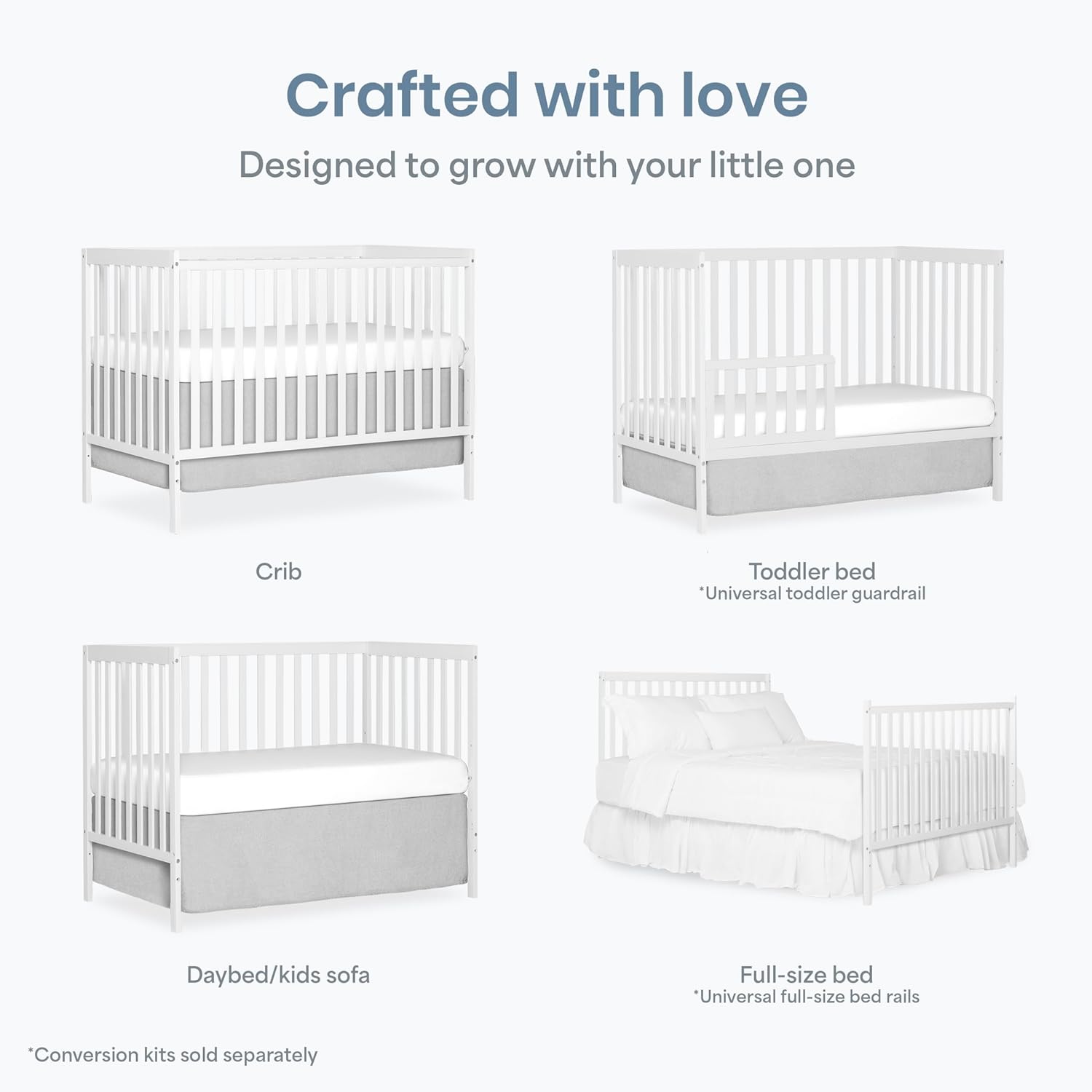 ORANGLES Dream On Me Synergy 5-in-1 Convertible Full-Size Baby Crib – White Sustainable Pinewood Crib with Toddler, Daybed & Full Bed Conversion - high resolution display - Image 2 of 4 | perfect for office | California | Free Shipping ORANGLES