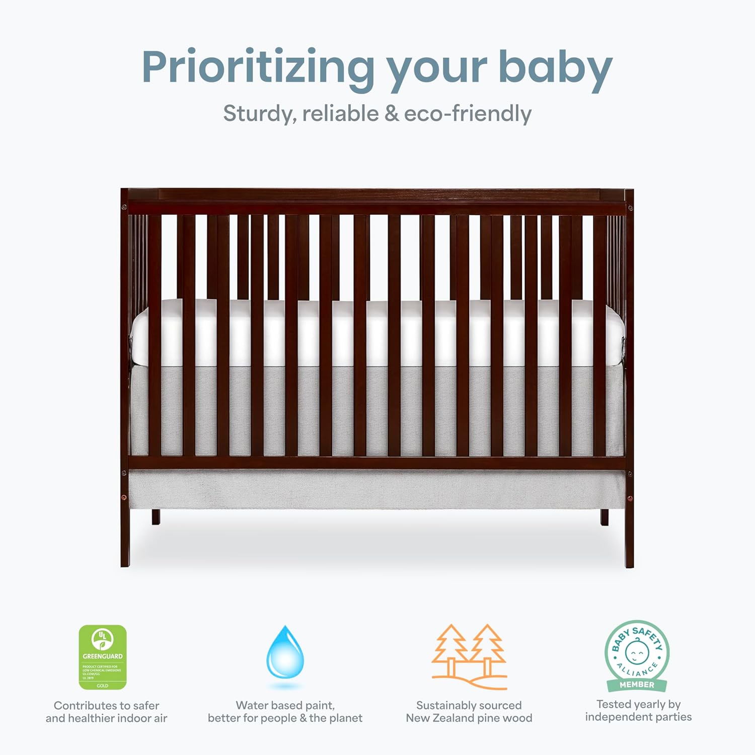 ORANGLES Dream On Me Synergy 5-in-1 Convertible Full-Size Baby Crib – Espresso Sustainable Pinewood Crib with Toddler, Daybed & Full Bed Conversion - high resolution display - Image 2 of 5 | perfect for office | California | Free Shipping ORANGLES