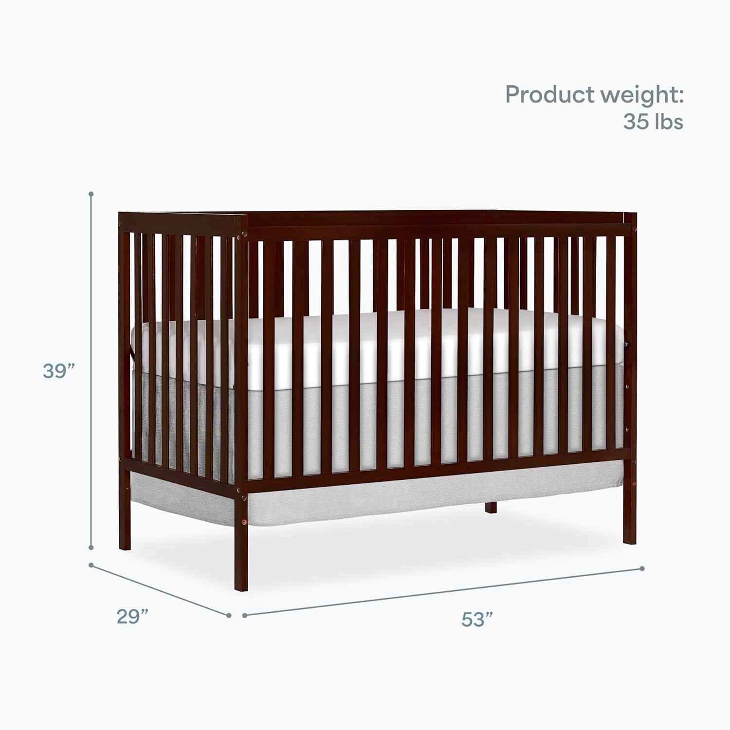 ORANGLES Dream On Me Synergy 5-in-1 Convertible Full-Size Baby Crib – Espresso Sustainable Pinewood Crib with Toddler, Daybed & Full Bed Conversion - angled perspective - Image 4 of 5 | excellent for daily use | New York | Free Shipping ORANGLES