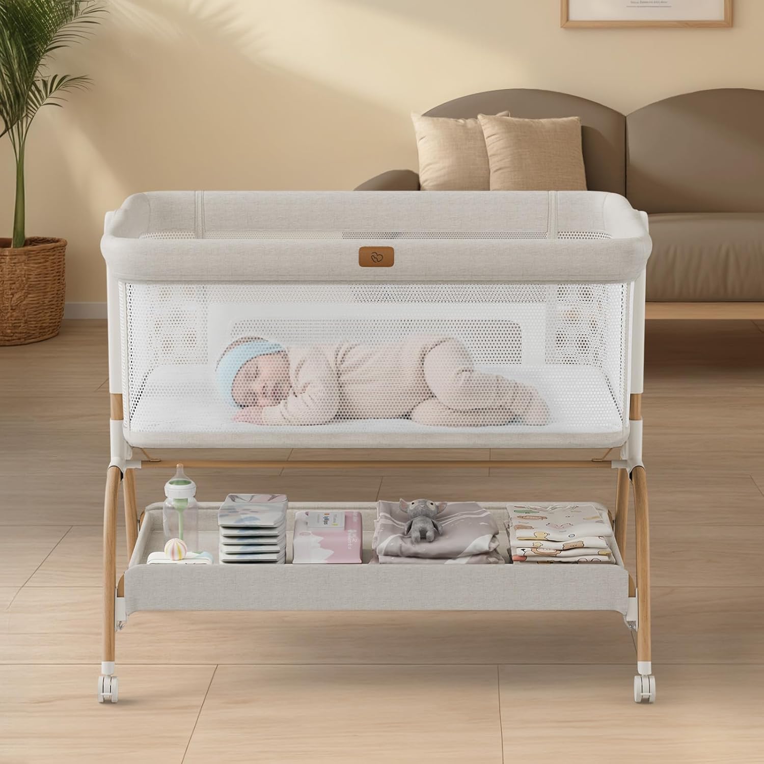 3-in-1 Baby Bassinet Bedside Sleeper – Adjustable Bedside Crib for Newborns with Mattress, Breathable Mesh Sides & 6 Height Positions