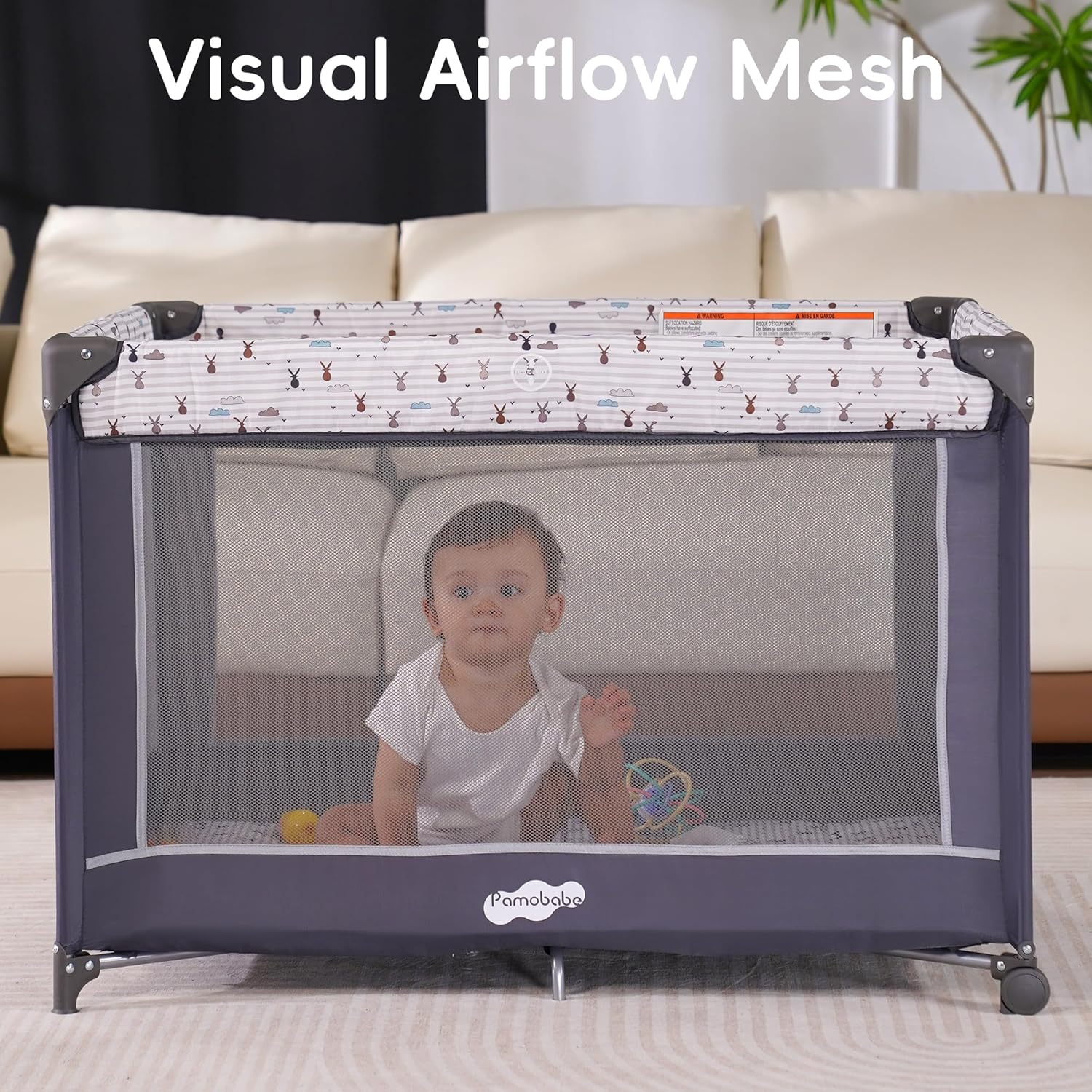 ORANGLES Pamo Babe Pack and Play with Bassinet – Portable Baby Playard & Travel Crib for Infants and Toddlers - detailed closeup view - Image 3 of 5 | great for travel | Texas | Free Shipping ORANGLES