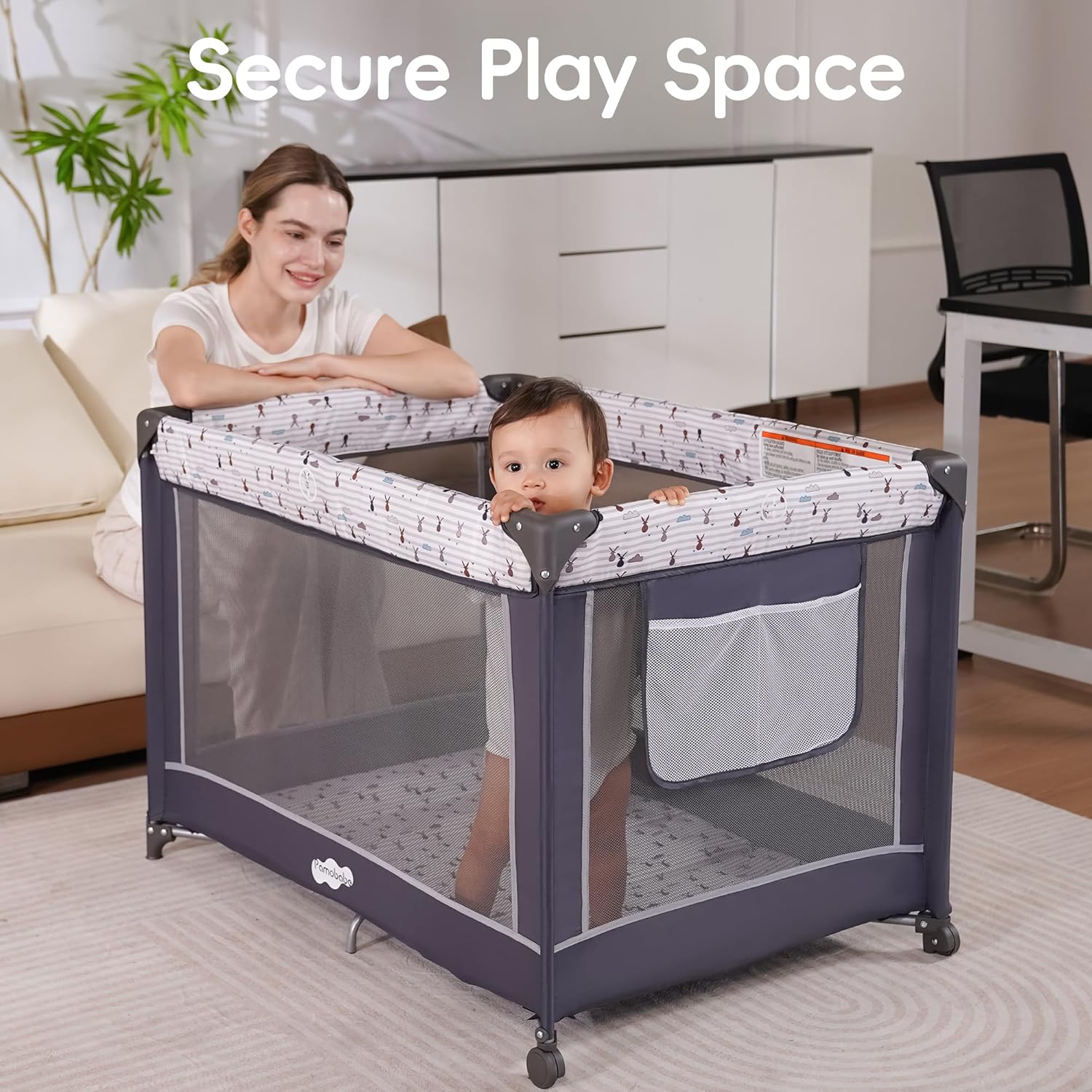 ORANGLES Pamo Babe Pack and Play with Bassinet – Portable Baby Playard & Travel Crib for Infants and Toddlers - full product showcase - Image 5 of 5 | suitable for professionals | Florida | Free Shipping ORANGLES