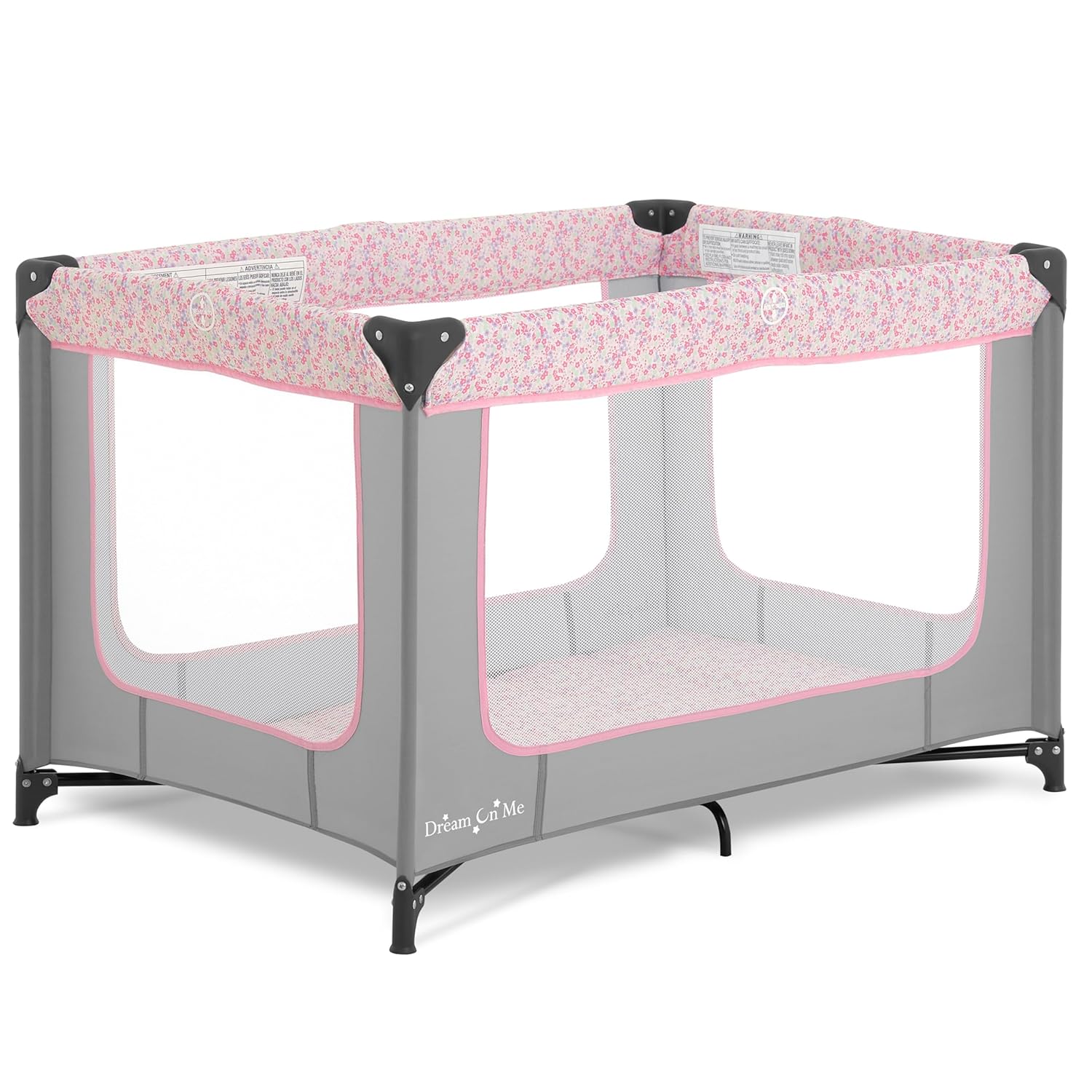 Dream On Me Zodiak Baby Playard – Portable Baby Playpen with Breathable Mesh Sides, Soft Mattress & Travel Carry Bag, Grey & Pink