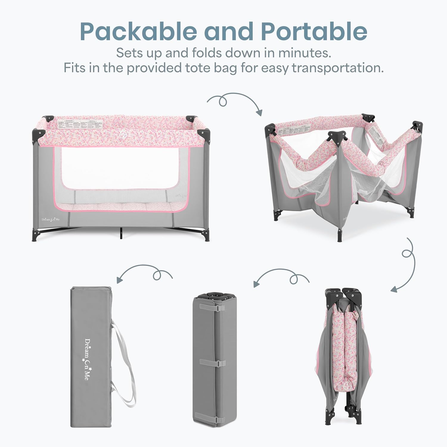 ORANGLES Dream On Me Zodiak Baby Playard – Portable Baby Playpen with Breathable Mesh Sides, Soft Mattress & Travel Carry Bag, Grey & Pink - high resolution display - Image 2 of 4 | perfect for office | California | Free Shipping ORANGLES