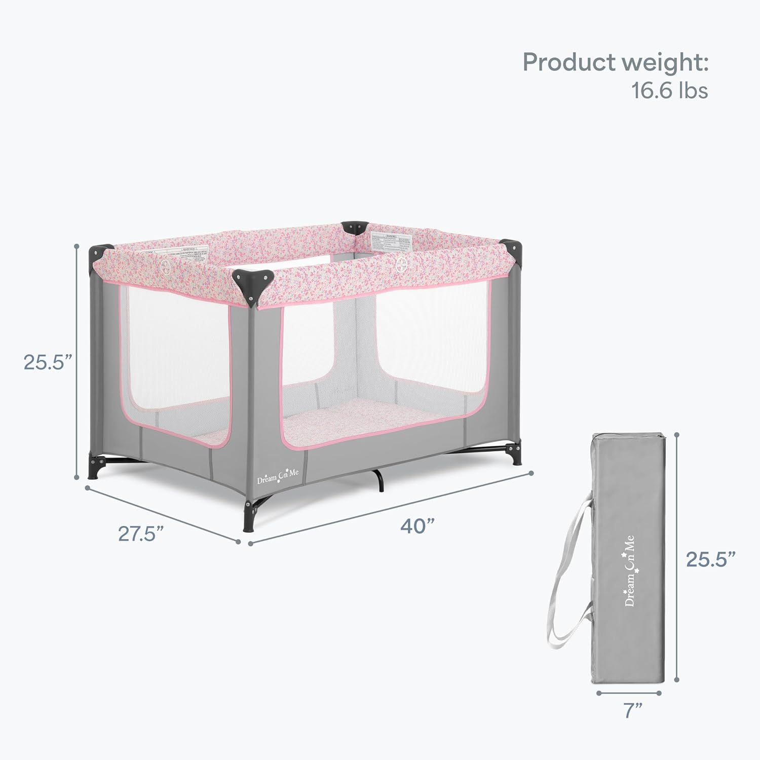 ORANGLES Dream On Me Zodiak Baby Playard – Portable Baby Playpen with Breathable Mesh Sides, Soft Mattress & Travel Carry Bag, Grey & Pink - detailed closeup view - Image 3 of 4 | great for travel | Texas | Free Shipping ORANGLES