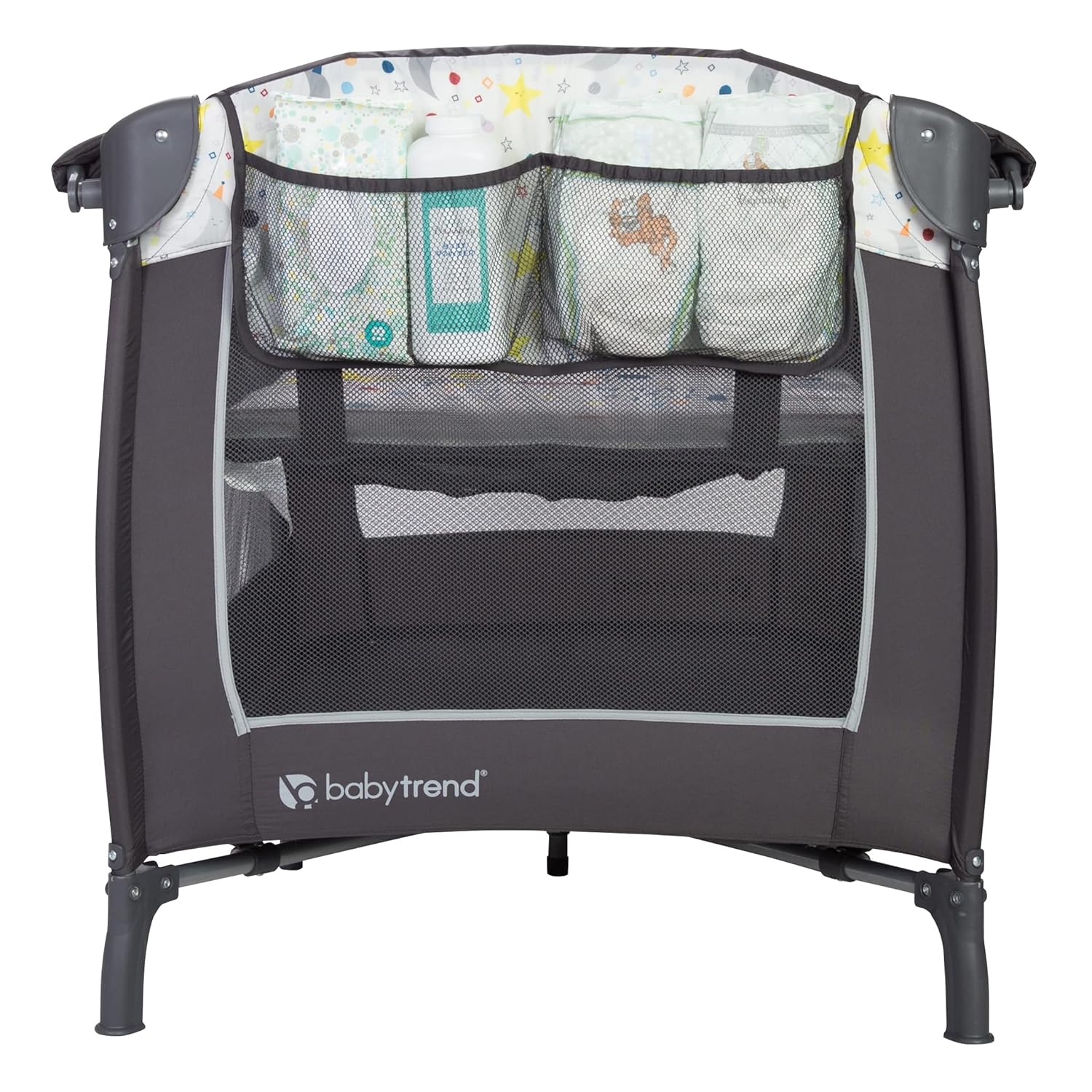 ORANGLES Baby Trend Lil' Snooze Deluxe II Nursery Center – Twinkle Twinkle Little Moon Portable Baby Playard with Bassinet & Changing Station - detailed closeup view - Image 3 of 4 | great for travel | Texas | Free Shipping ORANGLES