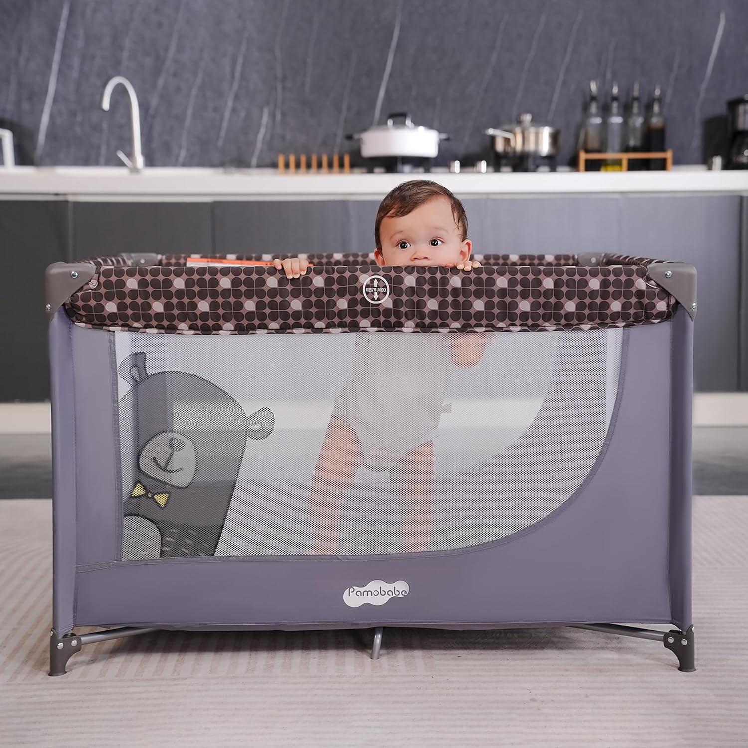 ORANGLES Pamo Babe Compact Pack and Play – Portable Baby Crib & Lightweight Foldable Travel Playard with Mattress Pad & Carry Bag - high resolution display - Image 2 of 4 | perfect for office | California | Free Shipping ORANGLES